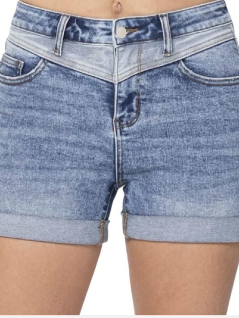 Judy Blue Twice As Much Full Size Run Two-Tone Yoke Shorts 1XL - Picture 4 of 12